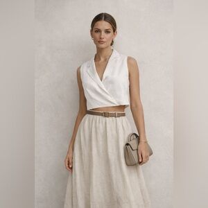 Zara White Sleeveless Tie-Front Crop Top vest - S